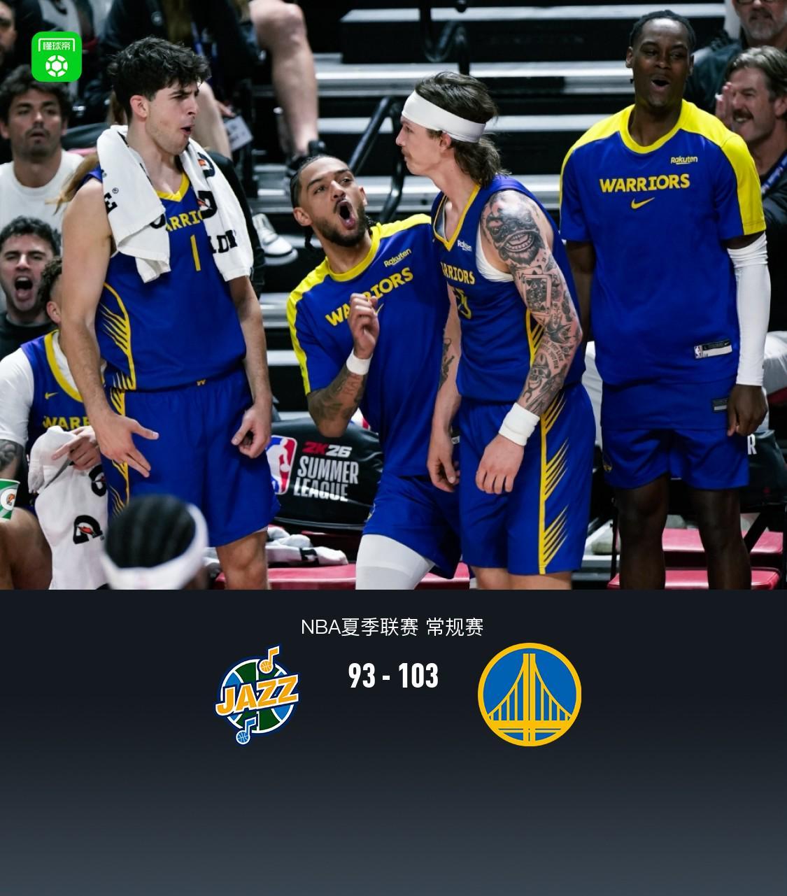勇士103-93爵士，图希15+5，马德森22分